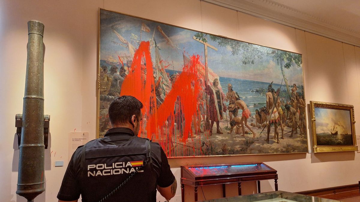 El cuadro de Colón vandalizado en el Museo Naval requiere de «una restauración completa»