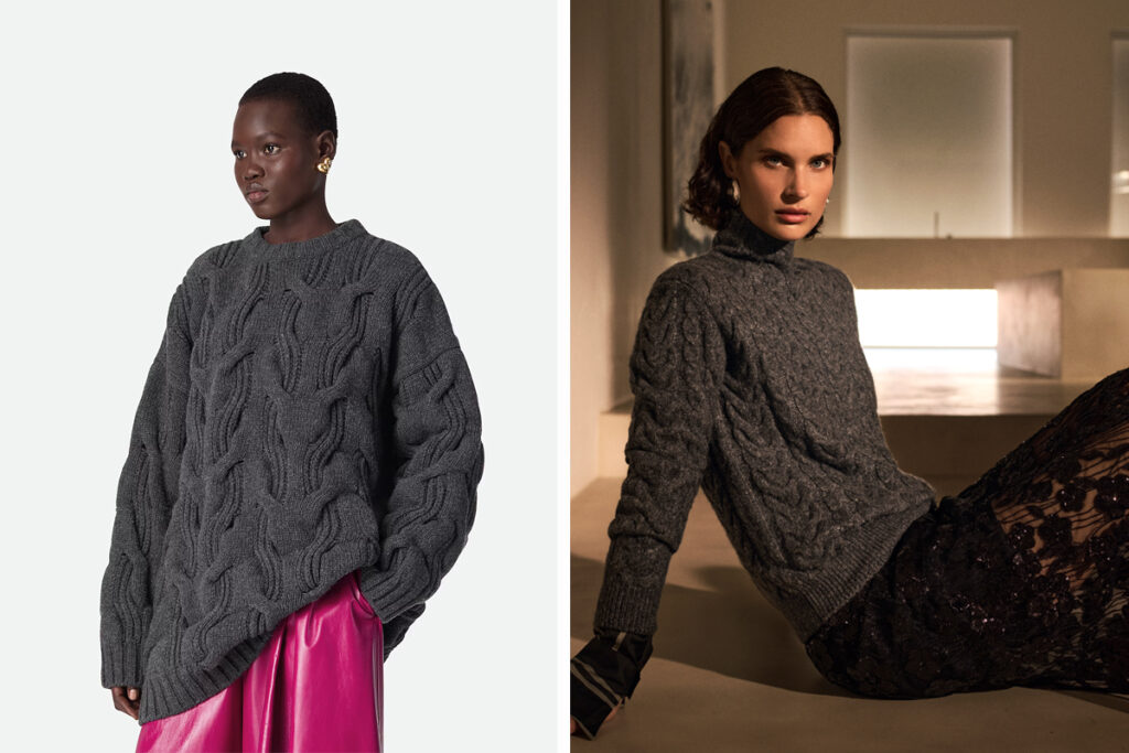 BOTTEGA VENETA Maxi jersey gris (PVP: 1.700€) // ROBERTO VERINO Modelo con cuello vuelto. (PVP: 195€)