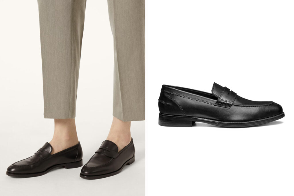 LORO PIANA Mocasines negros. (PVP: 990€) // GEOX Diseño con adorno de antifaz. (PVP: 139.90€)