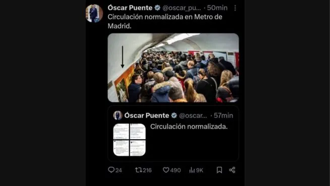 Óscar Puente denuncia el colapso del metro de Madrid con una foto del de París