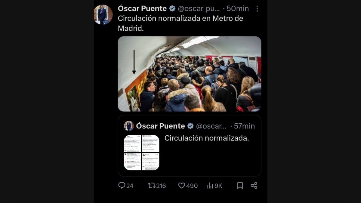 Óscar Puente denuncia el colapso del metro de Madrid con una foto del de París