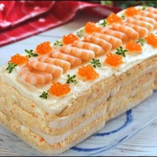 Pastel frío de atún y langostinos