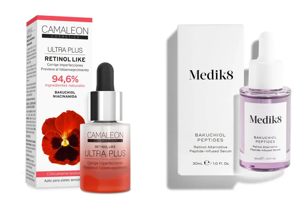 CAMALEON COSMETICS Sérum con retinol like (PVP: 16.90€) // MEDIK8 Serum con bakuchiol (PVP: 73€)
