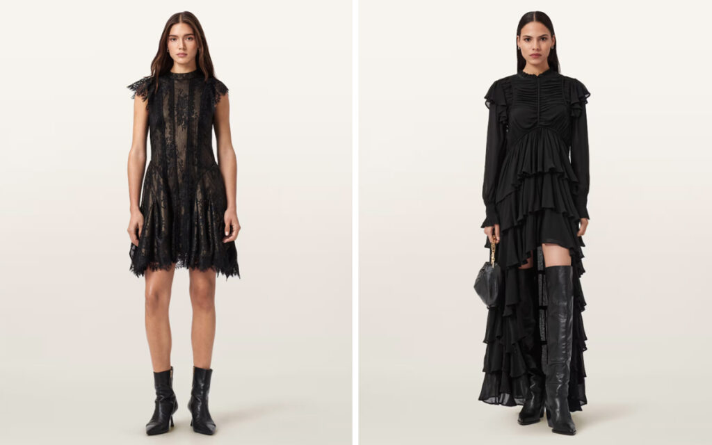 Vestidos negros de estilo gótico de AllSaints