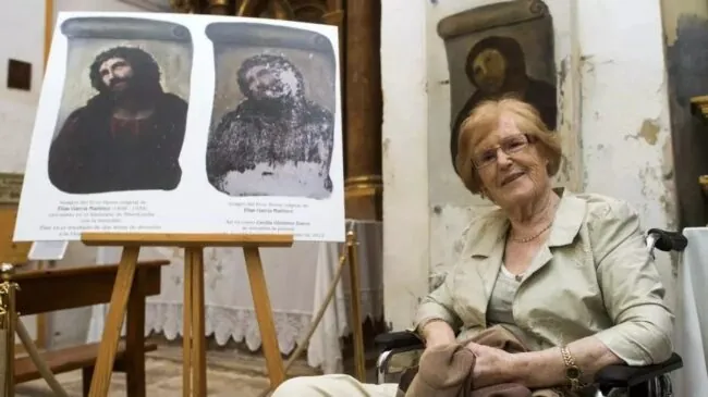 Muere Cecilia Giménez, autora de la restauración del Ecce Homo de Borja