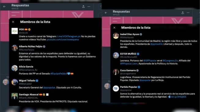 El PSOE crea una lista en X de cuentas a las que pueden «responder algunas veces»