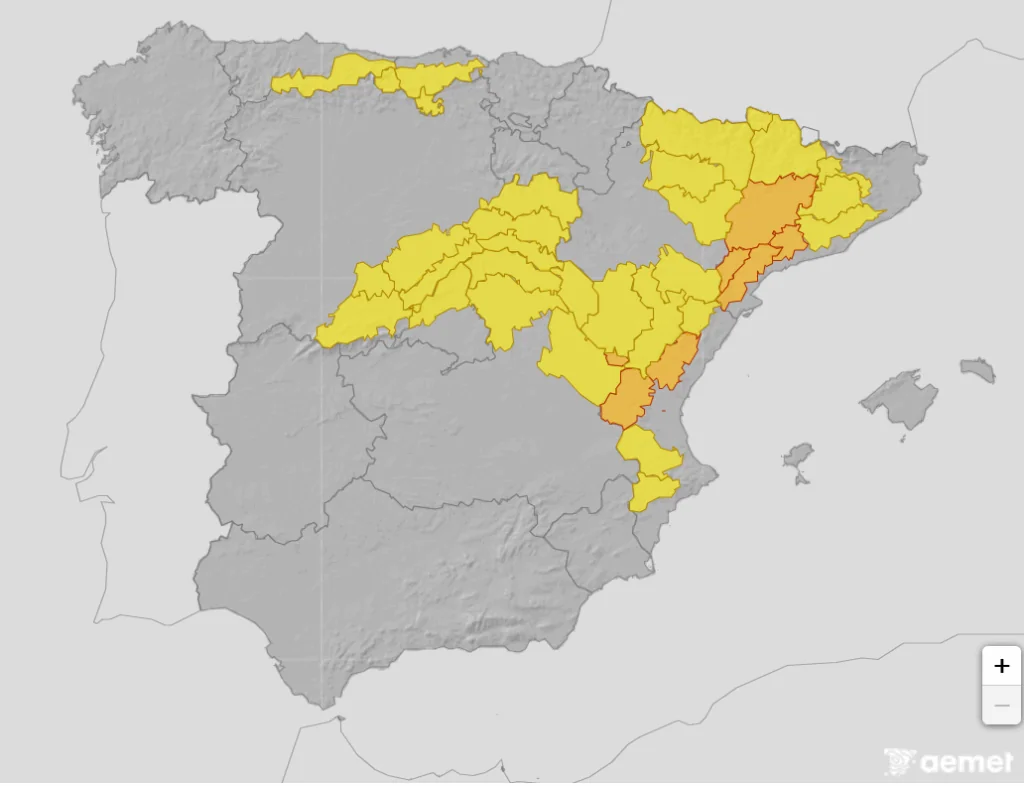 Mapa de zonas afectadas por las nevadas en España hoy lunes 5 de enero. Aemet