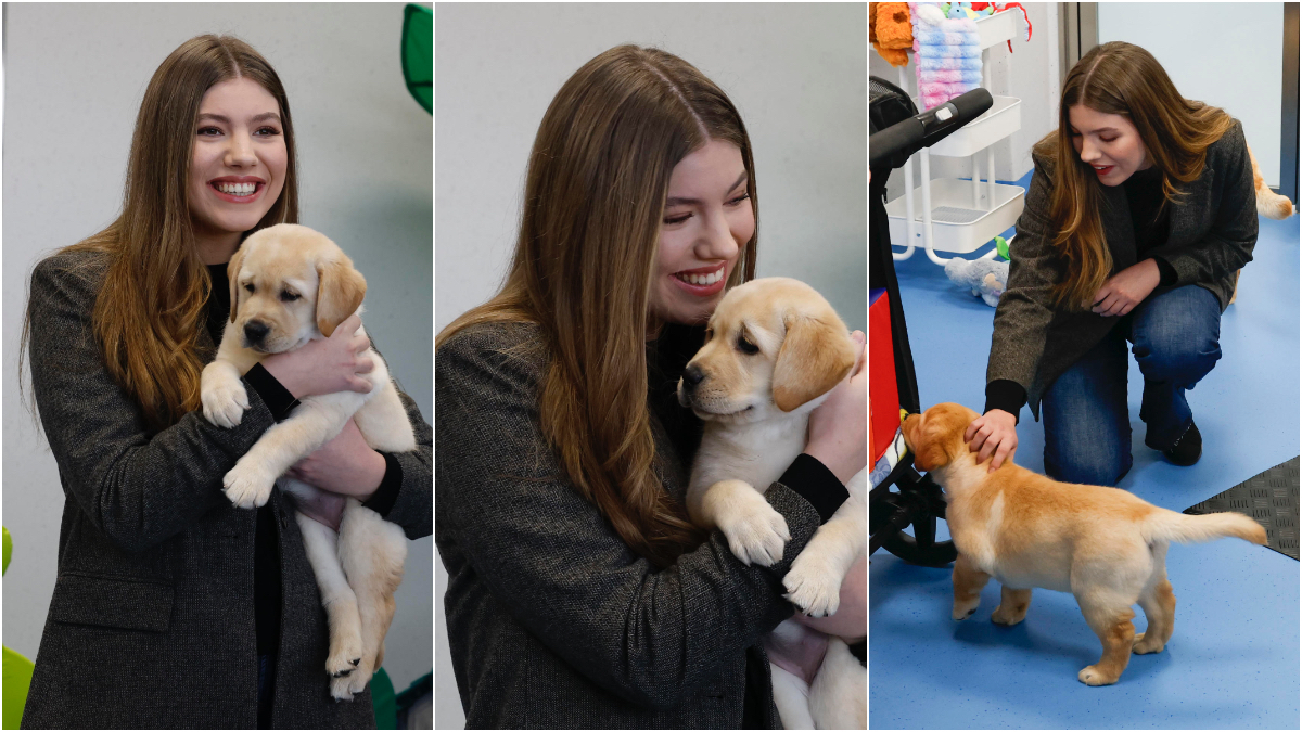 Atenta, sonriente y jugando con perros-guía: así ha sido el paso en solitario de Sofía por la ONCE