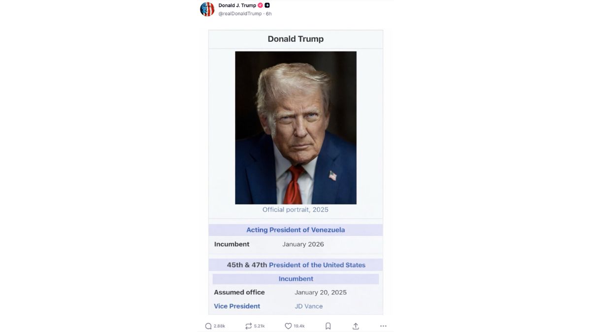 Trump publica una imagen en la que se proclama «presidente interino» de Venezuela
