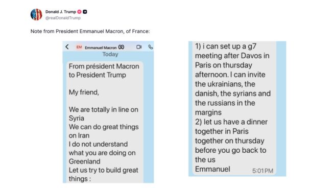 Trump filtra un mensaje de Macron en el que le recrimina sus aspiraciones con Groenlandia