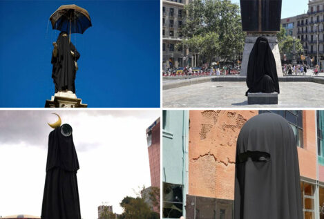 El PP 'cubre' las estatuas más emblemáticas de Barcelona para oponerse al burka y el niqab