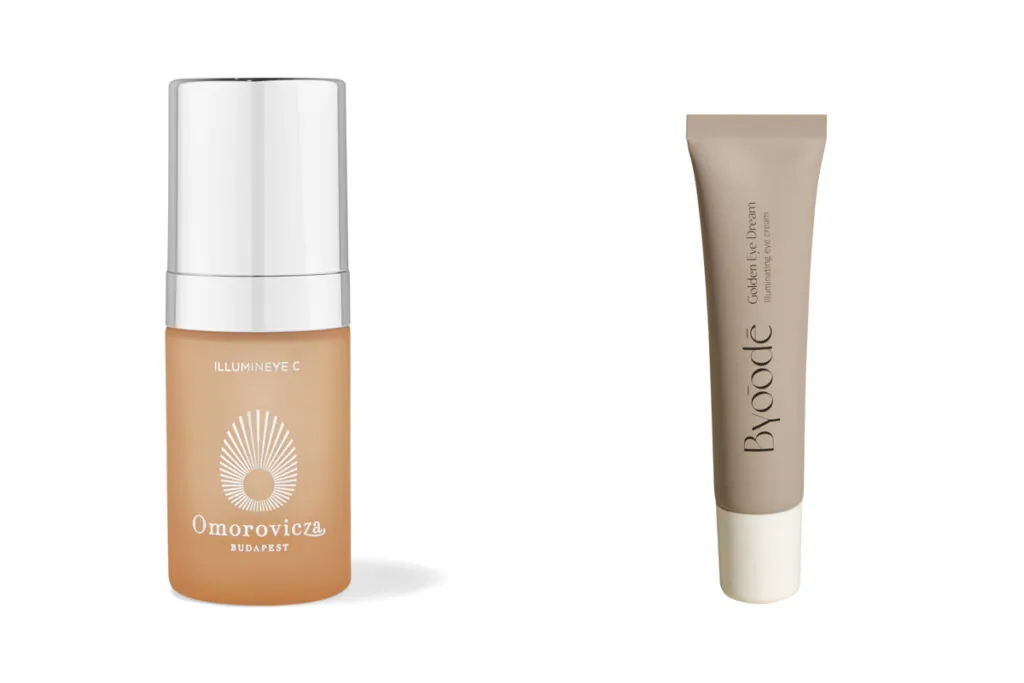 OMOROVICZA Contorno de ojos con vitamina C. (PVP: 115) // BYOODE Propuesta con partículas doradas. (PVP: 40€)