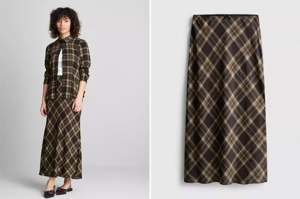 Falda larga de cuadros marrones de Primark. (PVP: 18€)