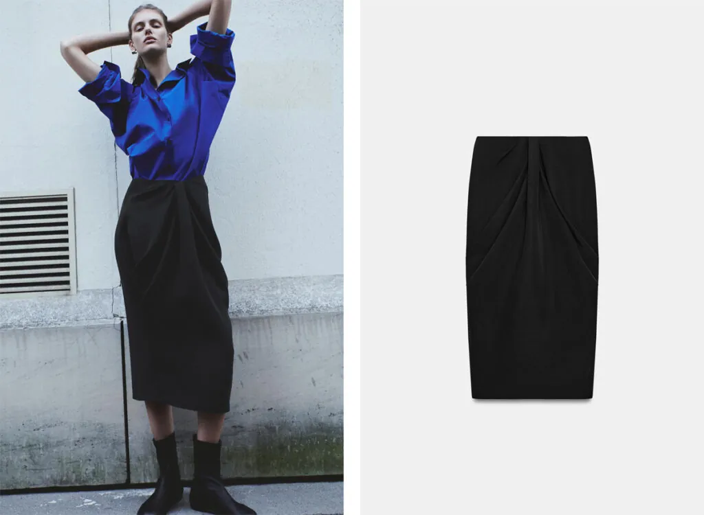 Falda negra drapeada de Zara. (PVP: 29.95€)