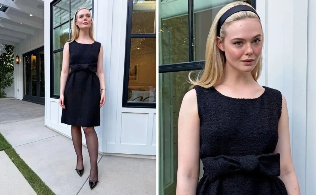 La actriz Elle Fanning con un vestido negro. (Fuente: Instagram)