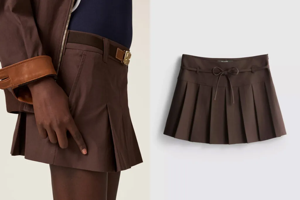 Faldas de tablas marrones. (PVP: MIU MIU 1.550€ vs. PRIMARK 12€)