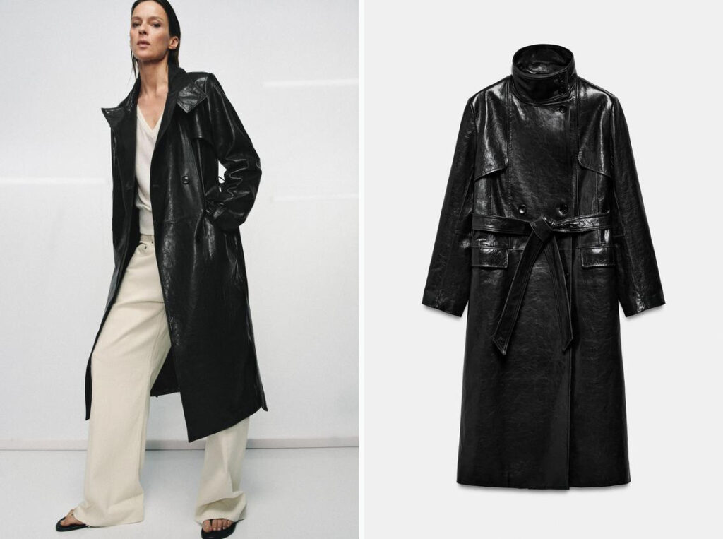 Gabardina de piel negra de Zara. (PVP: 399€)