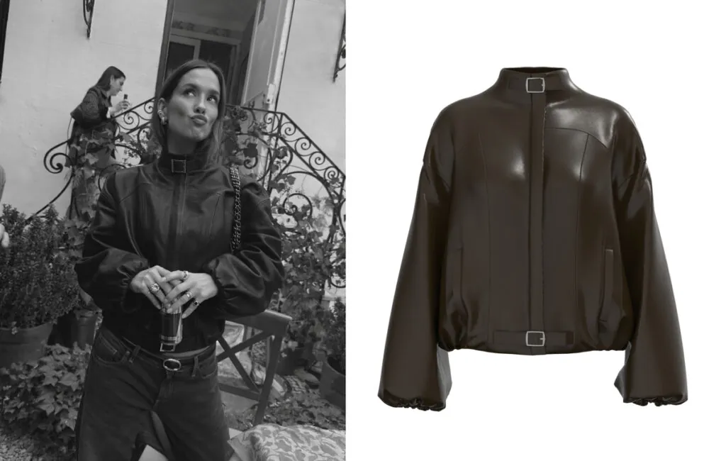 María Pombo con una cazadora de piel marrón de la firma ERAX. (PVP: 150€)