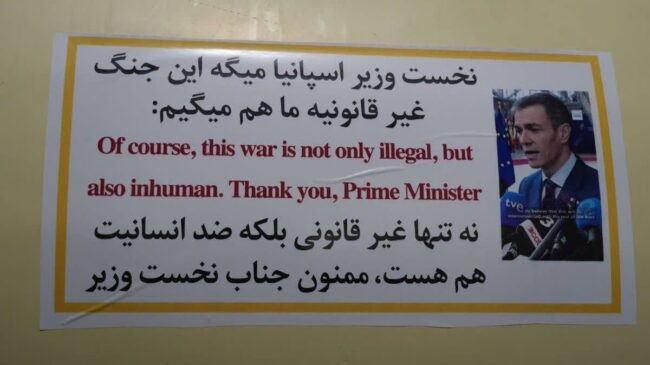 Irán coloca pegatinas con una frase de Sánchez en los misiles con los que ataca Israel