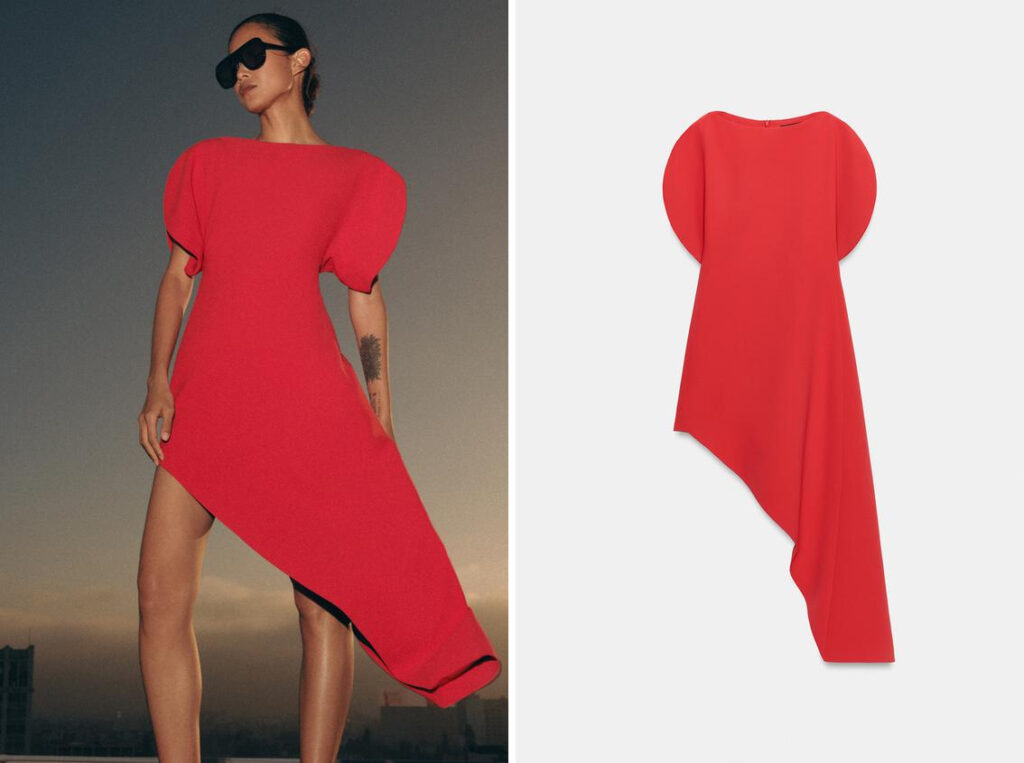 Vestido rojo asimétrico de Zara. (PVP: 49.95€)