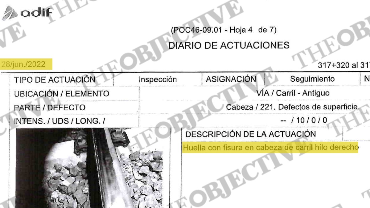 ADIF retiró a escondidas tras el accidente de Adamuz un carril con fisuras ya vistas en 2019