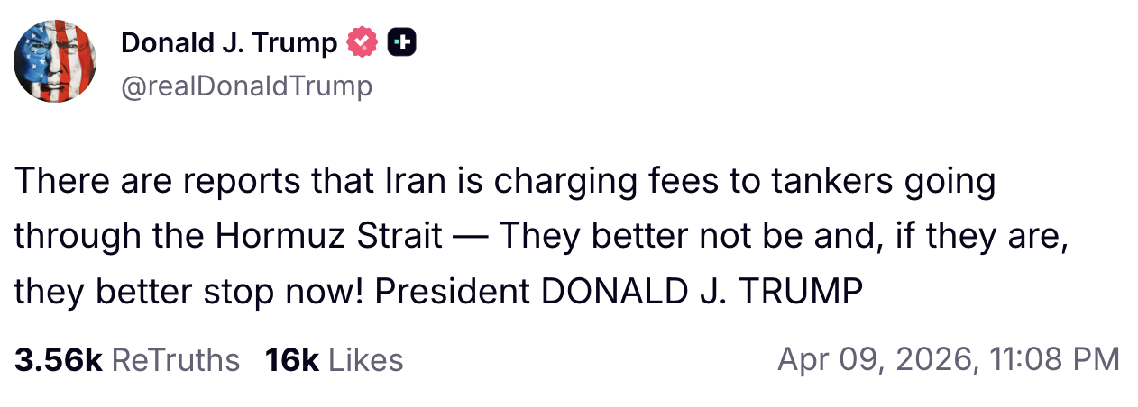 Trump amenaza a Irán por supuestos cobros a petroleros que atraviesan el estrecho de Ormuz