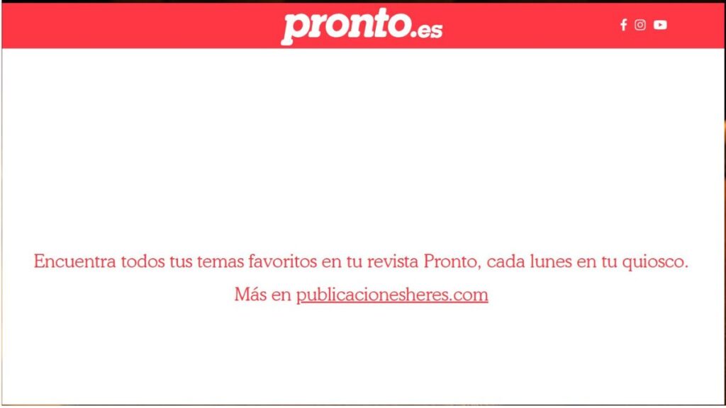 Mensaje en la web de la revista Pronto