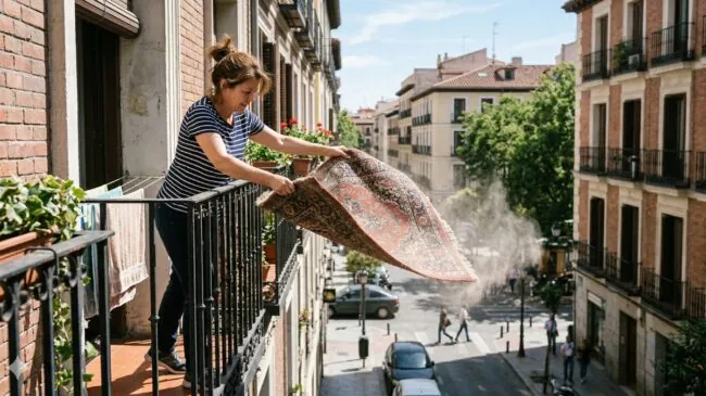 Adiós a sacudir el mantel o las alfombras por la ventana: te puede caer una buena multa, según confirma el BOE y el artículo 7.2 de la LPH