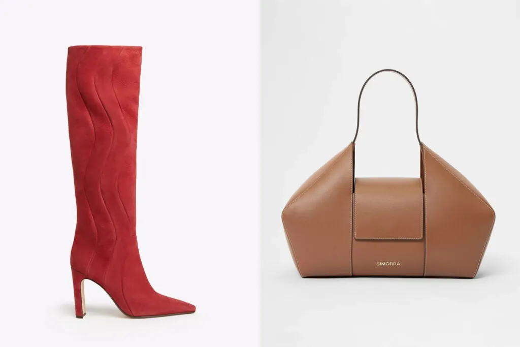 CHARO RUIZA Botas altas rojas (PVP: 450€) // SIMORRA Bolso marrón (PVP: 280€)