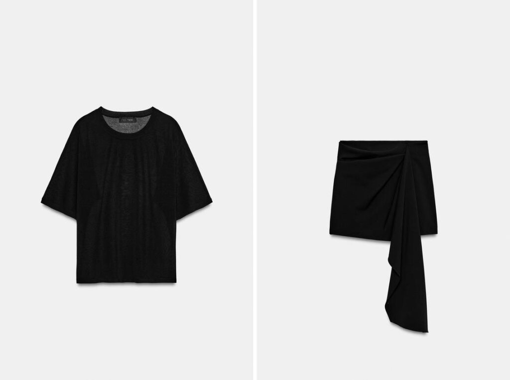 Camiseta negra (PVP: 22.95€) // Falda con volante (PVP: 29.95€) de Zara