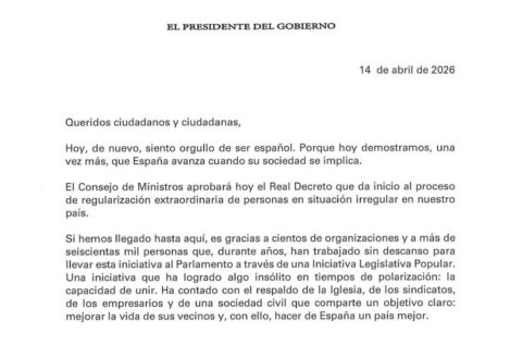 Lea aquí la carta que Sánchez ha mandado a la ciudadanía con motivo de la regulación masiva