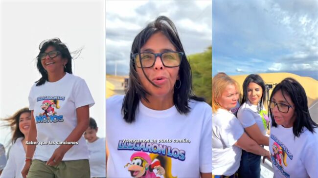 Delcy Rodríguez luce una camiseta con el lema «llegaron los monos» tras la polémica en Madrid