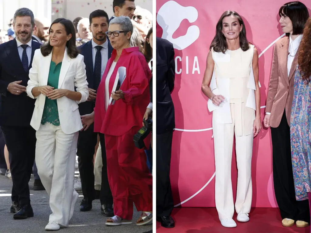 La Reina combinando zapatillas blancas con prendas del mismo color. (Fuente: Gtres)