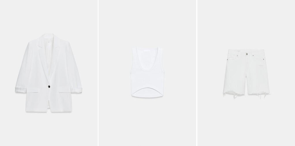 Americana oversize (PVP: 39.95€) // Top de tirantees (PVP: 9.95€) // Bermudas blancos (PVP: 25.95€). Todo de Zara