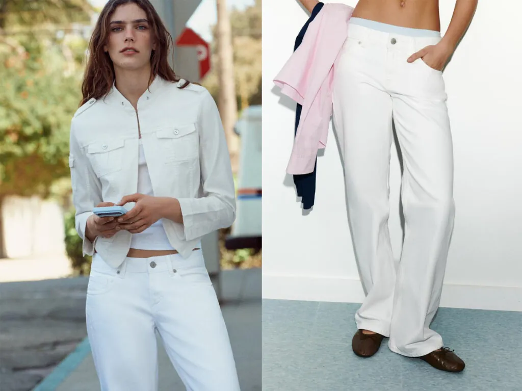 Cazadora denim blanca (PVP: 29.95€) // Vaqueros holgados (PVP: 29.95€). Todo de Zara