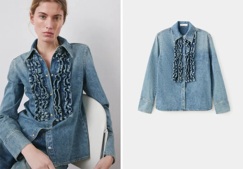 Camisa vaquera con chorreras de Mango. (PVP: 39.99€)