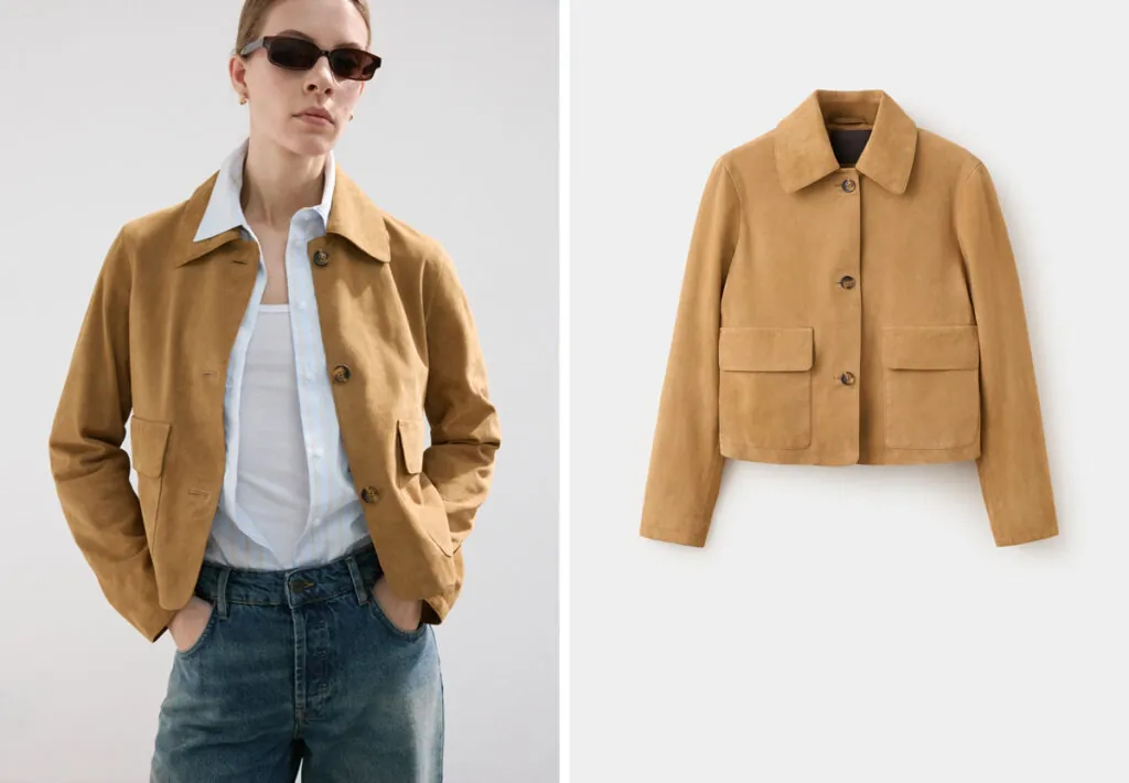 Chaqueta de ante beige de Mango. (PVP: 199.99€)