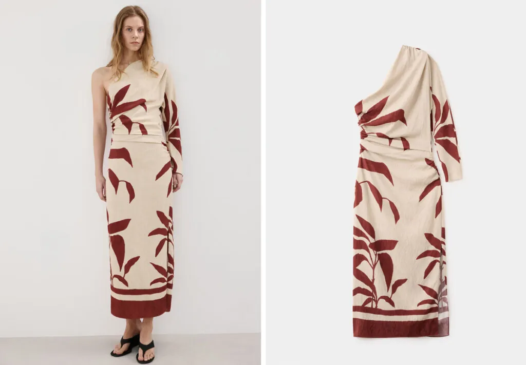 Vestido estampado de corte asimétrico de Mango. (PVP: 59.99€)