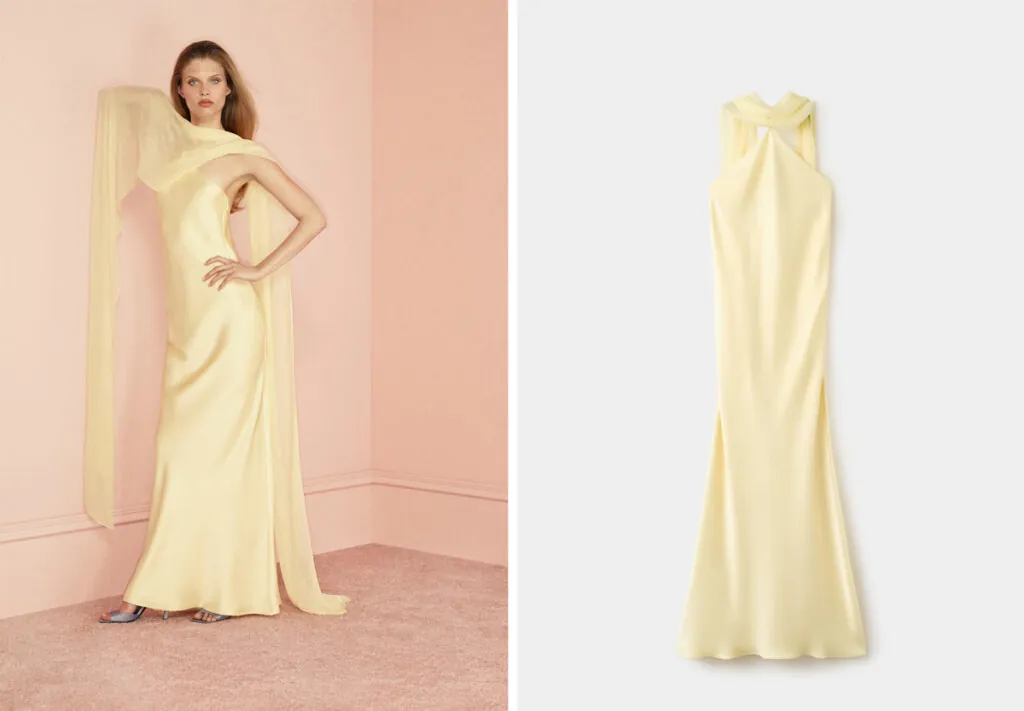 Vestido largo con fular a juego de Mango. (PVP: 200€)