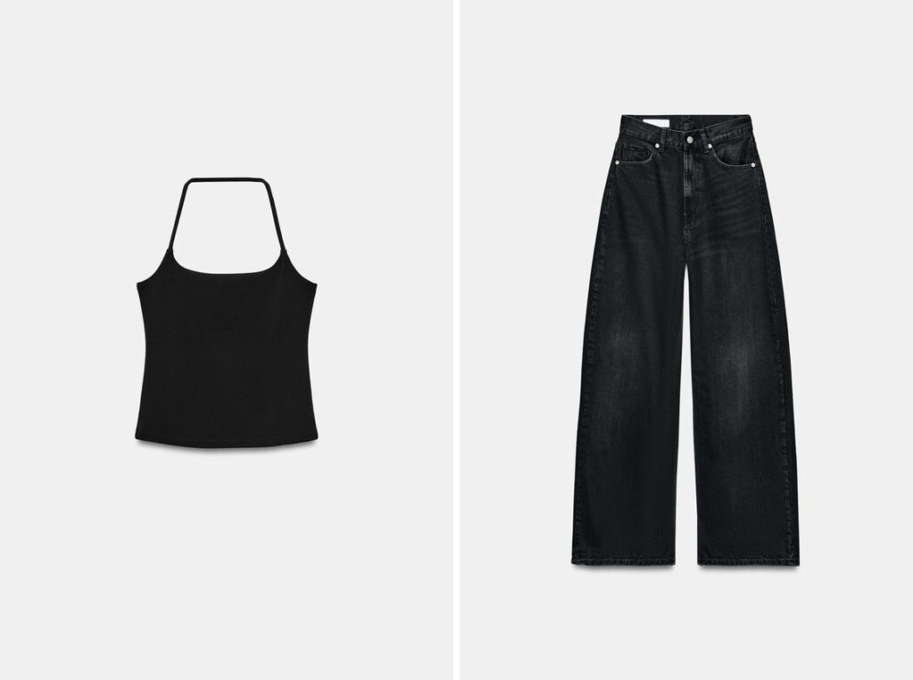 Top con escote halter (PVP: 15.95€) // Vaqueros negros (PVP: 35.95€) de Zara