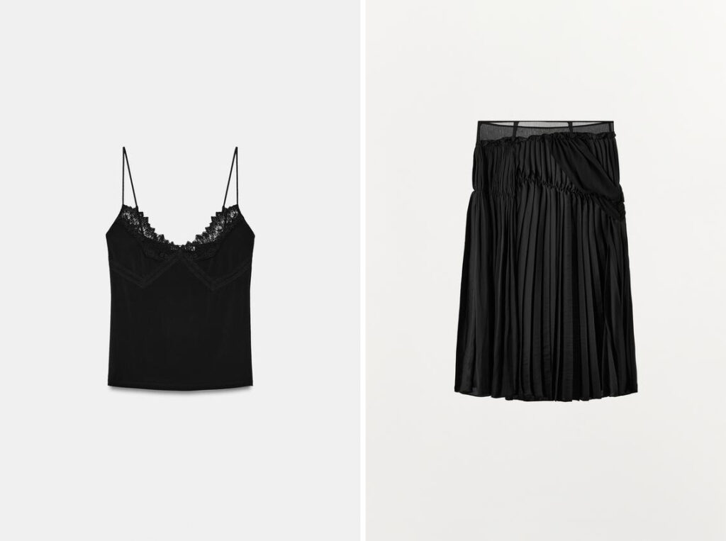 Top lencero con encaje (PVP: 22.95€) // Falda plisada (PVP: 49.95€) de Zara