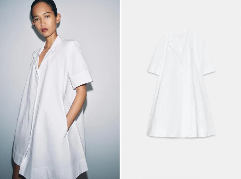 Vestido camisero blanco de Zara. (PVP: 39.95€)