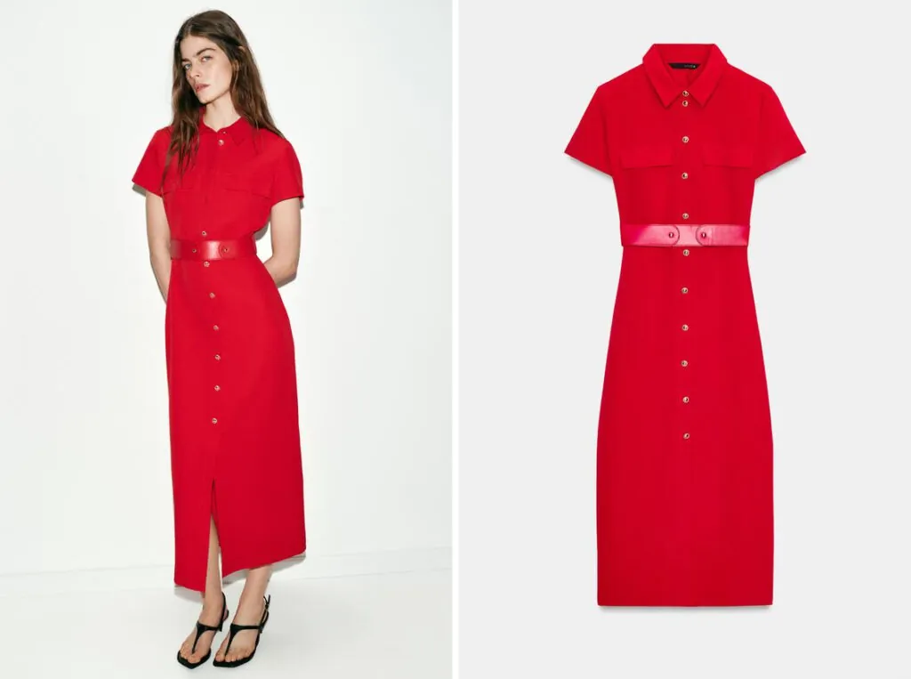 Vestido camisero rojo de Zara. (PVP: 39.95€)