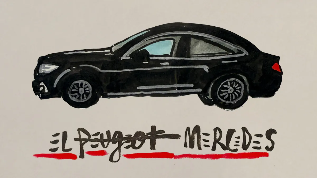 La viñeta animada sobre... el Peugeot Mercedes
