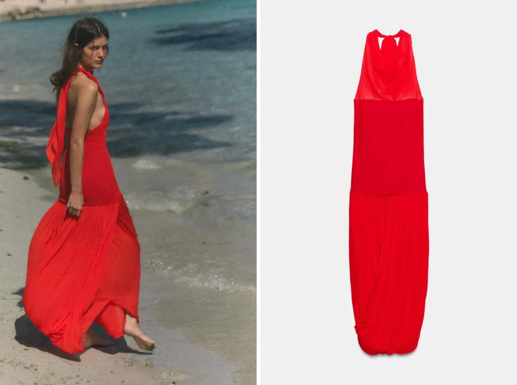 Vestido rojo de escote halter de Zara. (PVP: 49.95€)