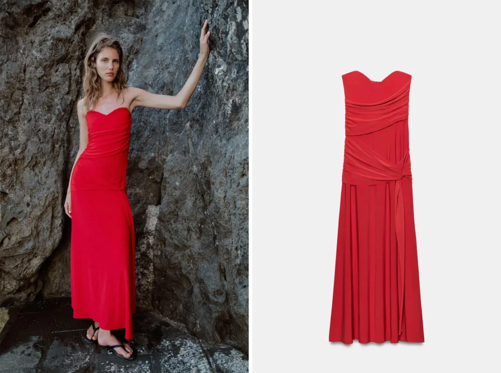 Vestido de fiesta con escote corazón de Zara. (PVP: 39.95€)