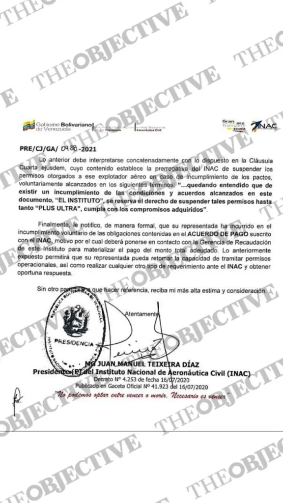 convenio INAC Venezuela Plus Ultra