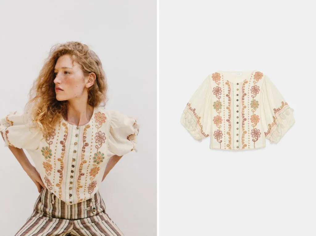 Blusa con bordados de flores de Zara. (PVP: 35.95€)
