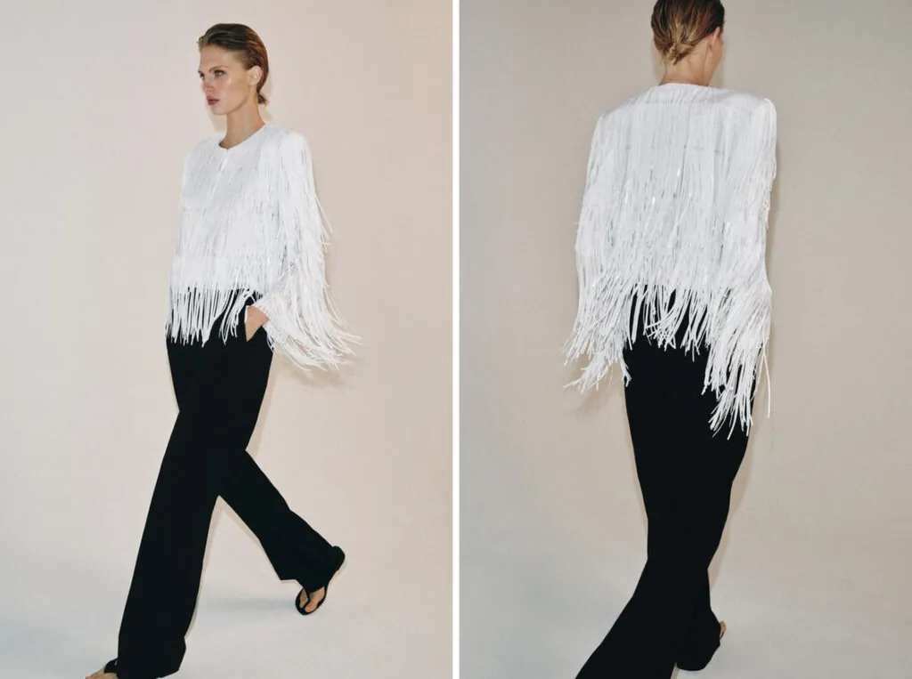Chaqueta blanca de flecos de Zara. (PVP: 99.95€)