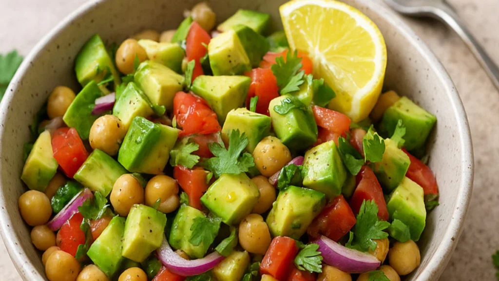 Ensalada de garbanzos y aguacate maduro